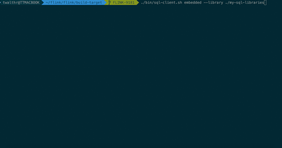 Animated demo of the Flink SQL Client CLI running table programs on a cluster